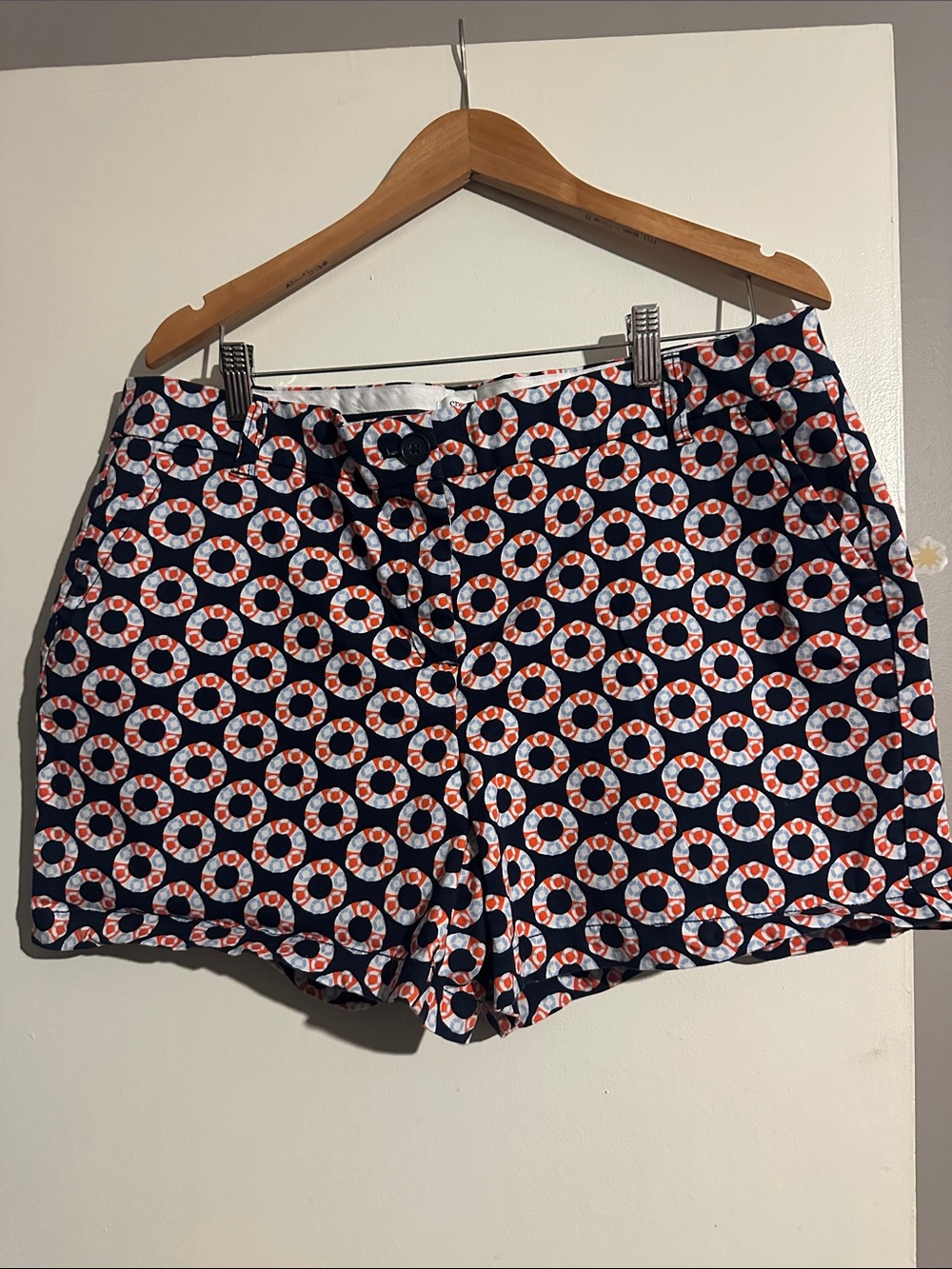 crown & ivy Navy Bermuda Shorts with Red & White Lifesaver Motif
